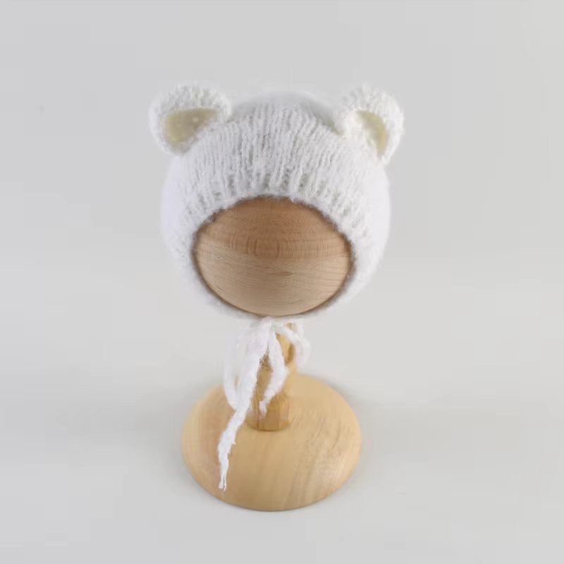 White Knit Bear Newborn Outfit with Ears - Plum Sugar Shoppe