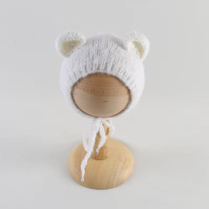 White Knit Bear Newborn Outfit with Ears - Plum Sugar Shoppe