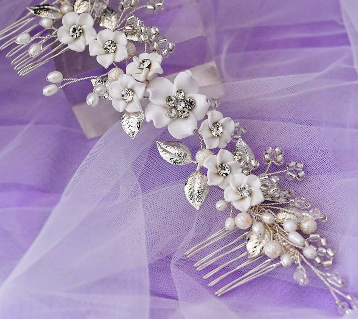 White Porcelain Flower Hair Comb - Plum Sugar Shoppe