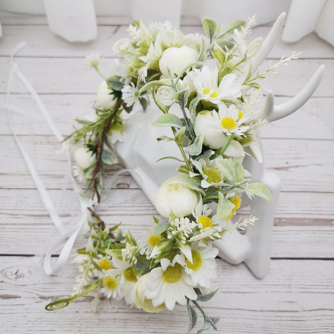 Abigail White Rose and Baby's Breath Flower Crown - Plum Sugar Shoppe