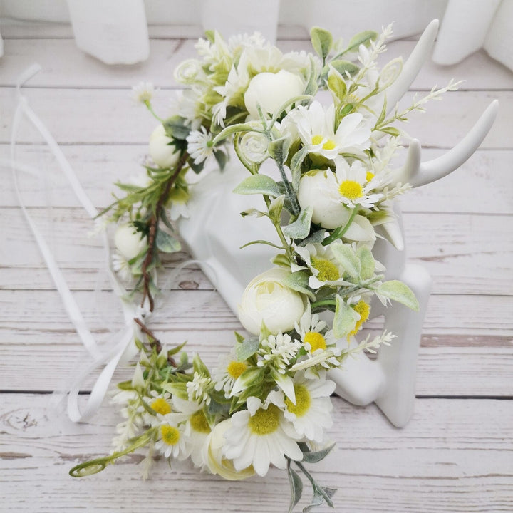 Abigail White Rose and Baby's Breath Flower Crown - Plum Sugar Shoppe