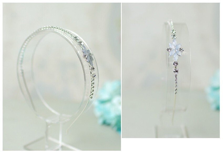 Crystal and Rhinestone Embellished Headband, Something Blue Bridal Hair, Bridal Hair Accessory, Blue Flower Headband, Wedding Hair Jewelry - Plum Sugar Shoppe
