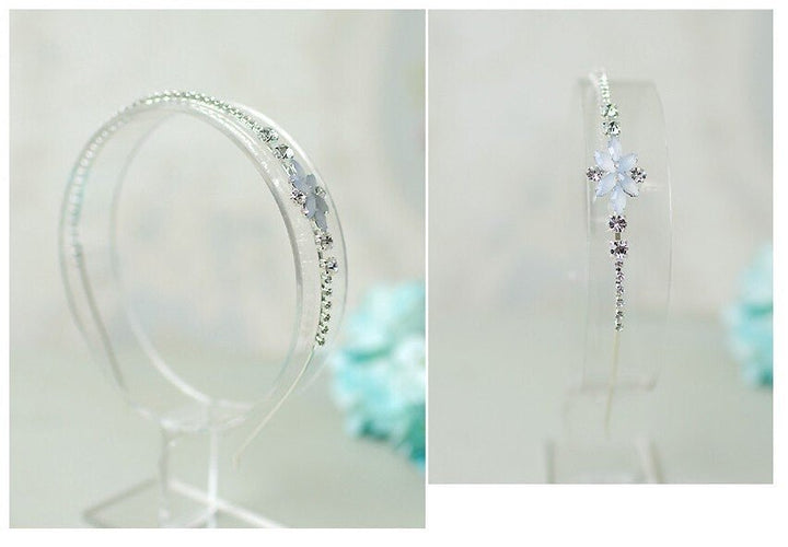 Crystal and Rhinestone Embellished Headband, Something Blue Bridal Hair, Bridal Hair Accessory, Blue Flower Headband, Wedding Hair Jewelry - Plum Sugar Shoppe