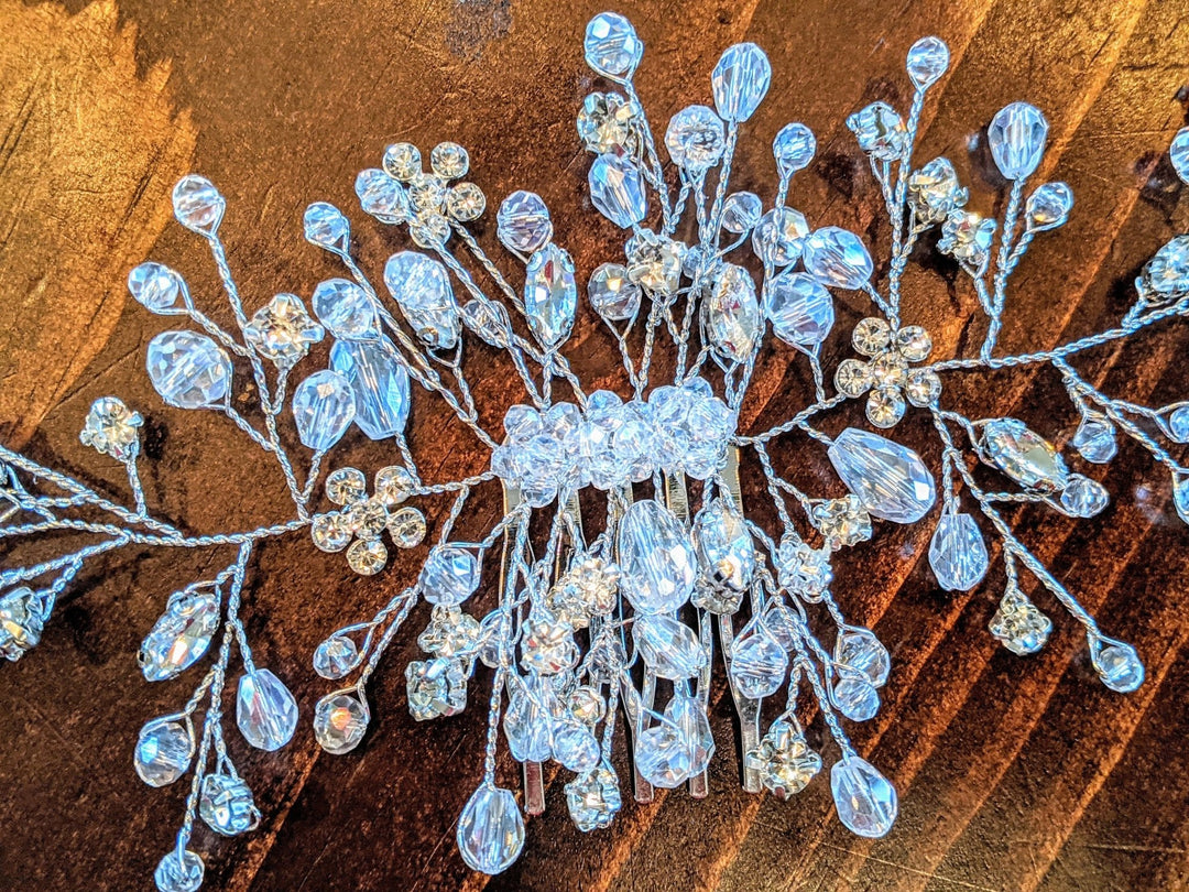 Crystal and Rhinestone Hair Comb, Bridal Hair Accessory, Silver Bridal Hair Comb, Wedding Crystal Hair Comb for Veil, Wedding Hair Jewelry - Plum Sugar Shoppe