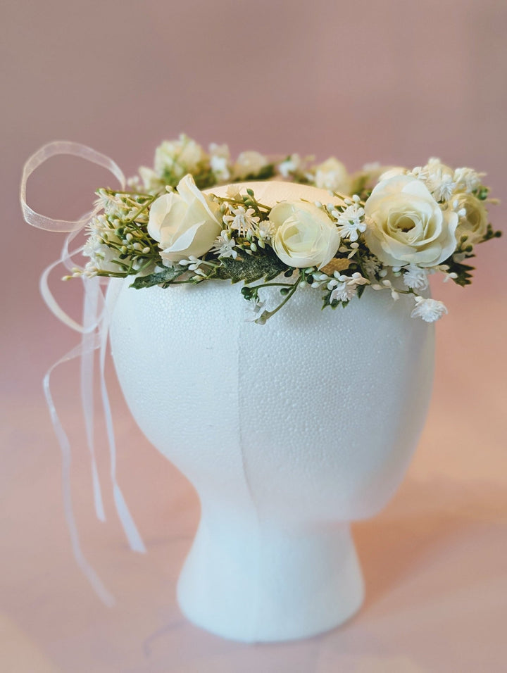 Elenore White Rose Flower Crown - Plum Sugar Shoppe