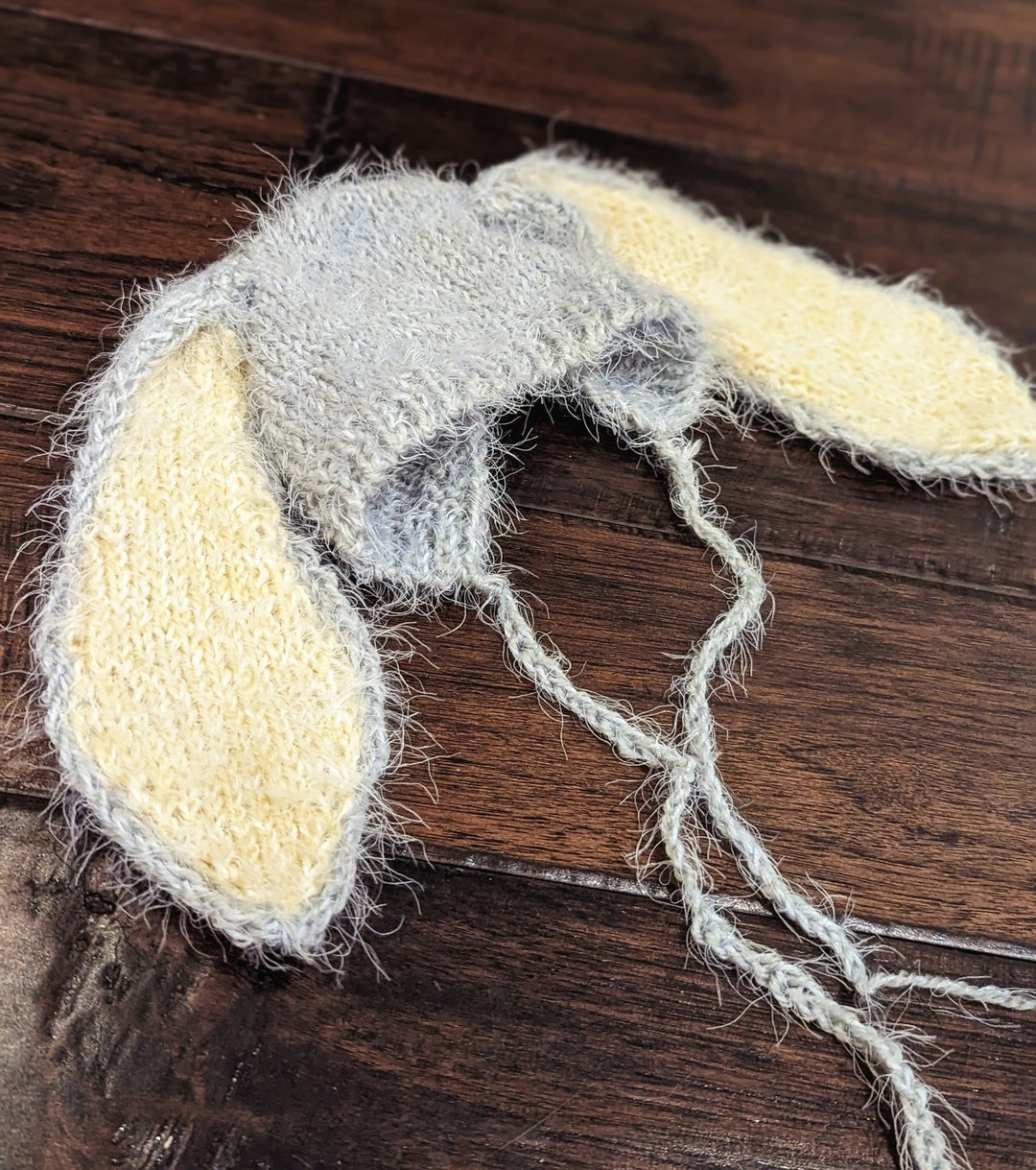 Grey Knit Rabbit Newborn Bonnet with Big Ears, Grey Bunny Outfit, Newborn Photo Prop, Knit Bunny Newborn Hat, Newborn Animal Ears - Plum Sugar Shoppe
