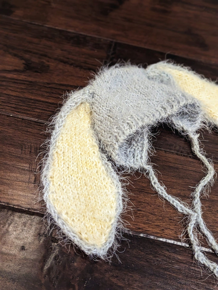 Grey Knit Rabbit Newborn Bonnet with Big Ears, Grey Bunny Outfit, Newborn Photo Prop, Knit Bunny Newborn Hat, Newborn Animal Ears - Plum Sugar Shoppe