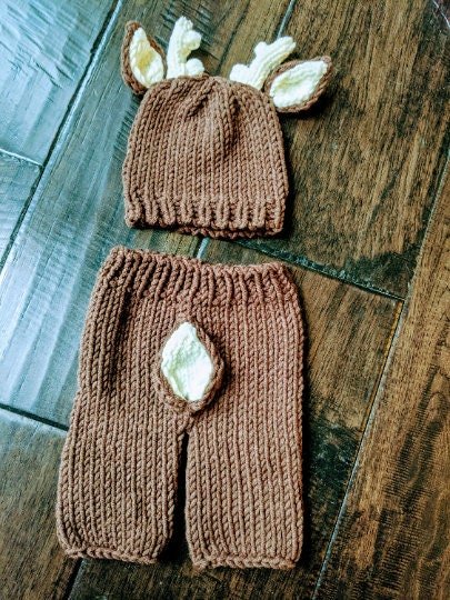 Knit Deer Newborn Outfit, Newborn Photo Shoot, Reindeer Newborn, Newborn Christmas Outfit, Baby Boy Photo Shoot, Baby Boy Newborn Outfit - Plum Sugar Shoppe