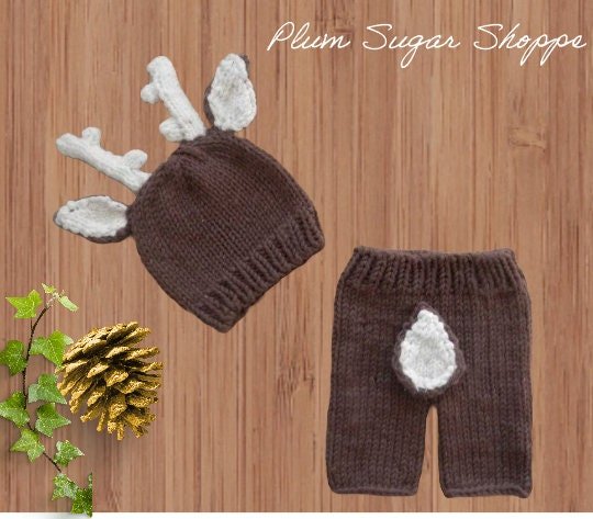 Knit Deer Newborn Outfit, Newborn Photo Shoot, Reindeer Newborn, Newborn Christmas Outfit, Baby Boy Photo Shoot, Baby Boy Newborn Outfit - Plum Sugar Shoppe