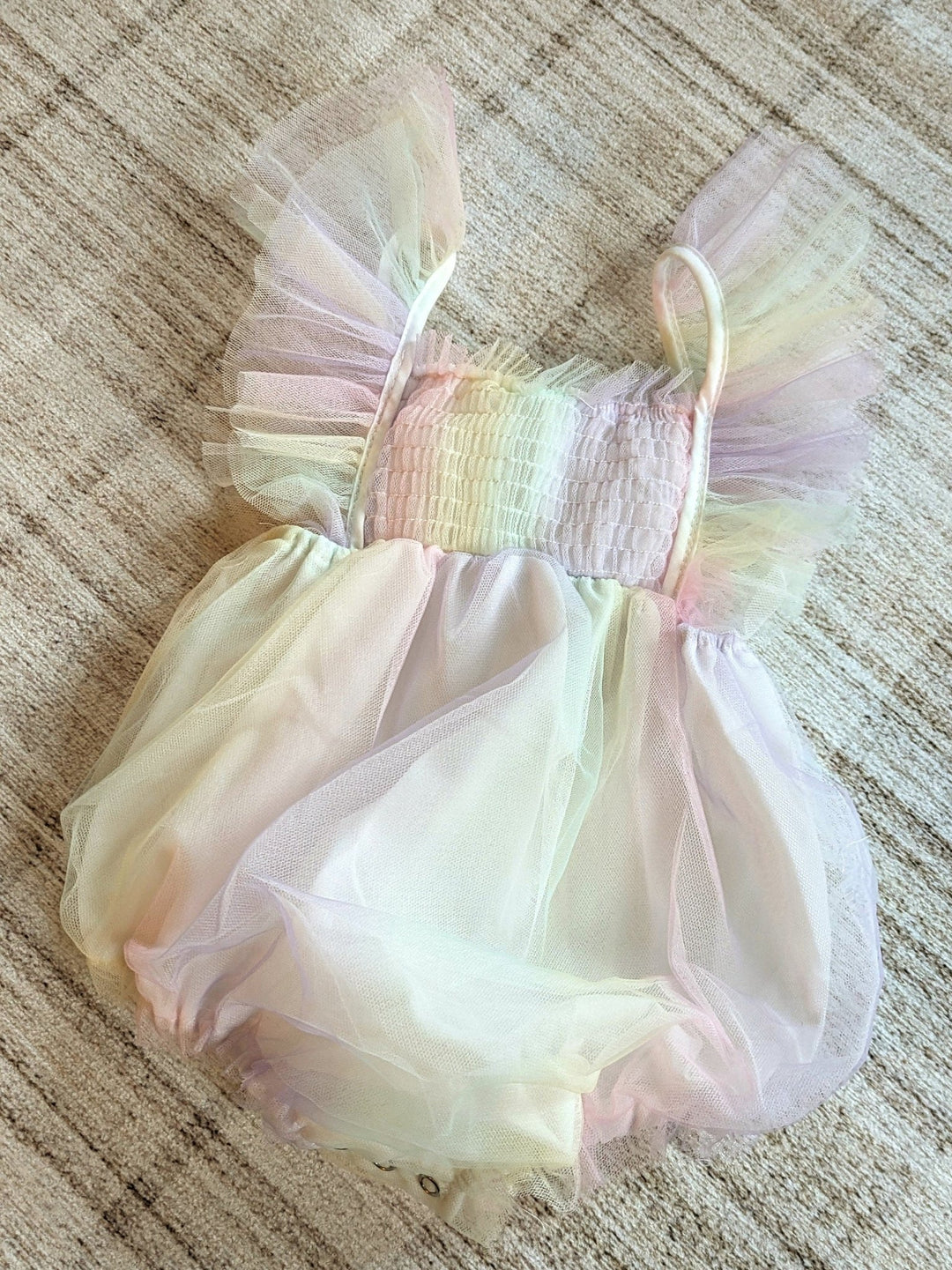 Rainbow Tulle Baby Romper, Rainbow Onesie, Cake Smash Outfit, Baby Girl Birthday Romper - Plum Sugar Shoppe