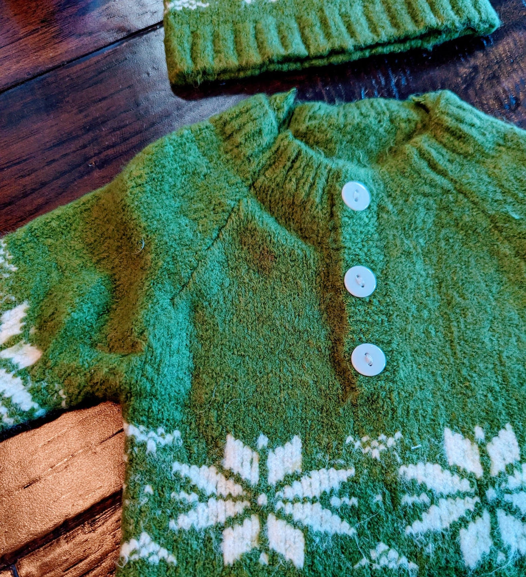 Red Knitted Newborn One - Piece and Hat - Plum Sugar Shoppe