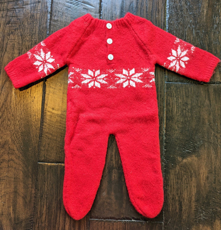 Red Knitted Newborn One - Piece and Hat - Plum Sugar Shoppe