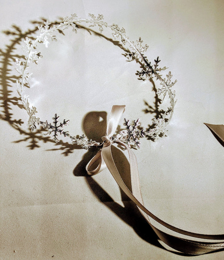 Snowflake Headband Birthday Crown with Silver Satin Ribbon, Newborn - Toddler Headband,1st Birthday, Elsa Crown, Frozen Headband - Plum Sugar Shoppe