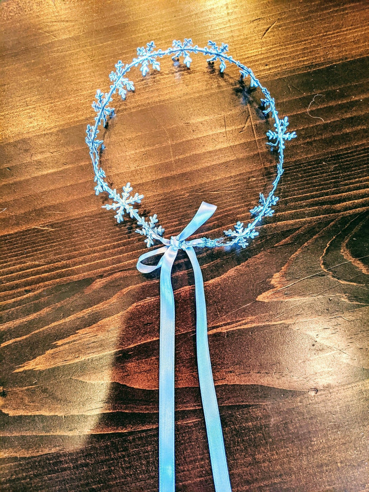 Snowflake Headband Birthday Crown with Silver Satin Ribbon, Newborn - Toddler Headband,1st Birthday, Elsa Crown, Frozen Headband - Plum Sugar Shoppe