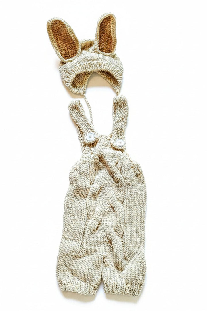 Tan Knit Rabbit Newborn Outfit with Ears - Plum Sugar Shoppe