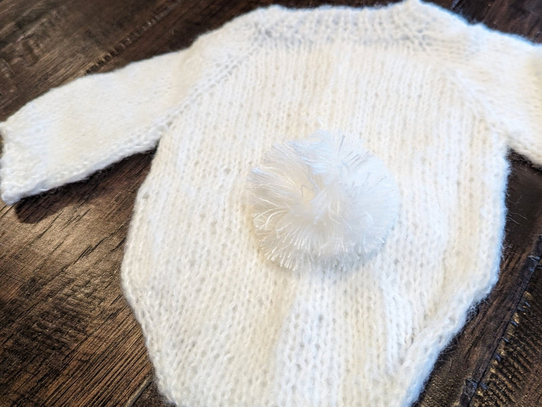 White Knit Rabbit Newborn Outfit, White Bunny Outfit, Newborn Photo Prop, Knit Bunny Newborn Photo Shoot, Newborn First Photo Shoot - Plum Sugar Shoppe