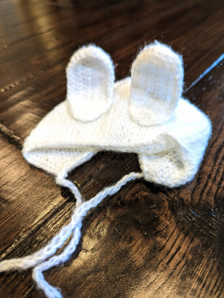 White Knit Rabbit Newborn Outfit, White Bunny Outfit, Newborn Photo Prop, Knit Bunny Newborn Photo Shoot, Newborn First Photo Shoot - Plum Sugar Shoppe