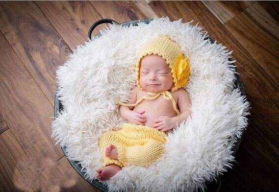 Yellow Knit Newborn Set, Yellow Bonnet with Flower and Knit Pants, Newborn Photo Prop, Photography Prop, Knit Newborn Romper, Newborn Outfit - Plum Sugar Shoppe